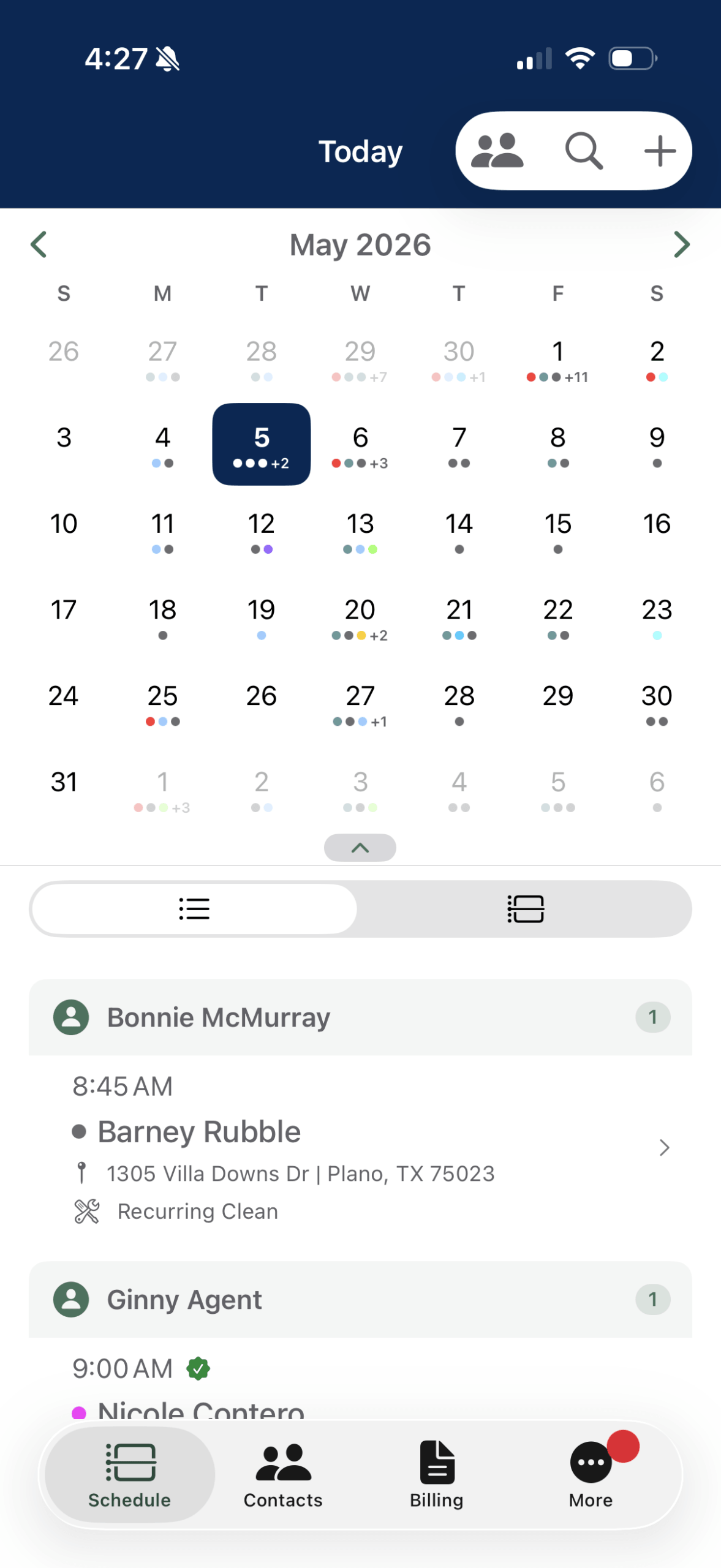 ServiceMinder mobile app — customer detail view
